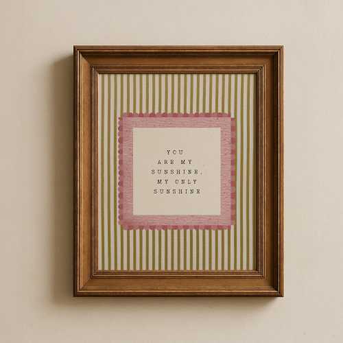 You Are My Sunshine Nursery Wall Art, Neutral Striped Girls Room Decor Print, Cottagecore Kids Room Decor, Digital Download