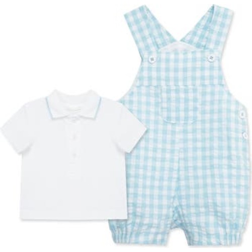 Little Me Polo Top & Gingham Shortalls Set 6m