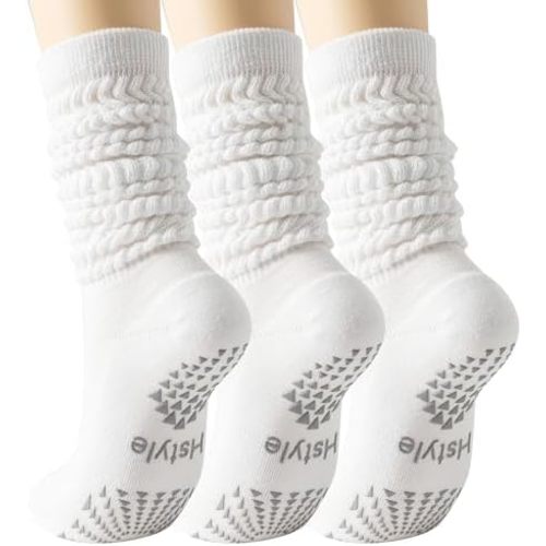 Hstyle Grip Pilates Socks for Women, Slouch Scrunch Yoga Barre Socks for Hospital Workout
