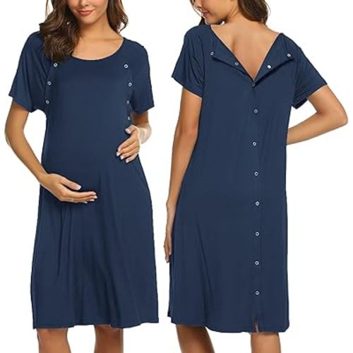 Ekouaer Women’s Nursing/Delivery/Labor/Hospital Nightdress Short Sleeve Maternity Nightgown with Button S-XXL