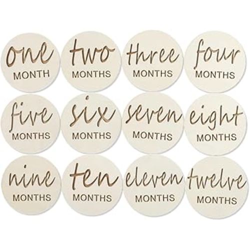 12pcs Wooden Baby Monthly Milestone Cards,Pregnancy and Baby Growth Monthly Milestone Wood Discs,Milestone for Baby Boy,Months Signs Milestone for Baby Girl,Fathers Day Gift