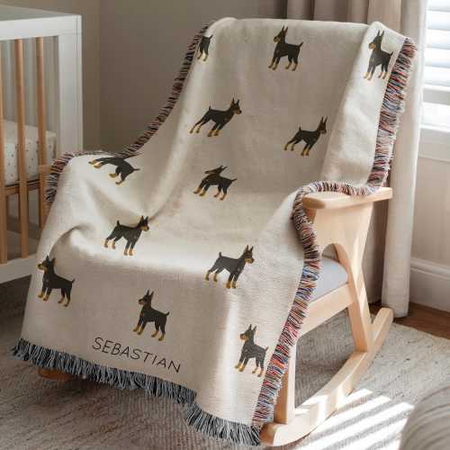 Personalized Doberman Baby Blanket, Custom Name Dog Throw for Boys or Girls, Puppy Nursery Decor, Dog Doberman Lover Baby Shower Gift