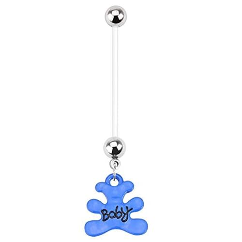 Covet Jewelry Baby Bear Dangle Bio Flex Pregnancy Navel Ring (Blue)