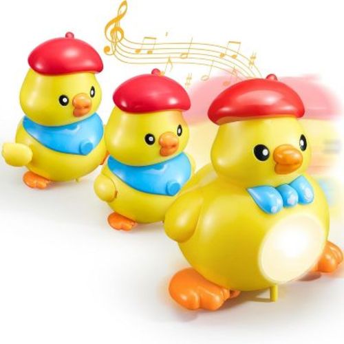 Joyfy Interactive Musical Duck Toy with 2 Baby Ducks, Repeats Speech, Lights & Music, Crawling Tummy Time, Educational Toy Gift for Babies 6+ Months