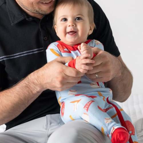 Baby Bamboo Pajamas w/ DreamCuffs®, Baseball - Dreamland Baby | Maisonette