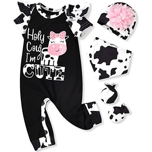 HINTINA Preemie Newborn Baby Girl Letter Print Romper Jumpsuit Gloves Headband Clothes Set