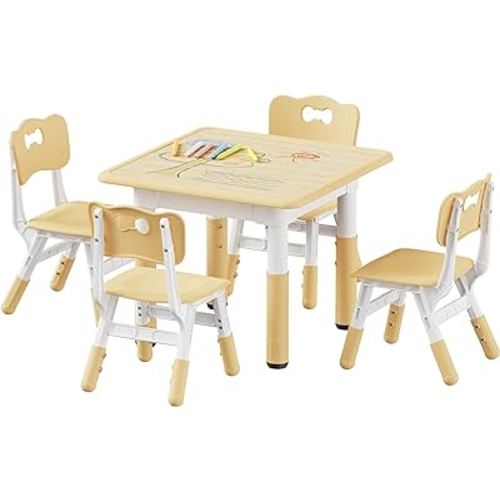 Amazon.com: Brelley Kids Table and 4 Chairs Set, Height Adjustable Toddler Table and Chair Set, Graffiti Desktop, Classroom/Daycare/Home, Children Multi-Activity Table for Ages 2-8 : Home & Kitchen