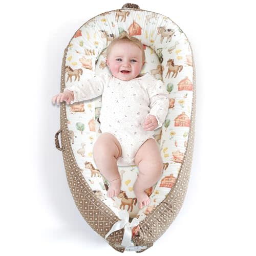 BELIVIUM Baby Lounger for Newborn, Infant Lounger for Playtime, Detachable 0-18 Months Infant Nest, Portable Baby Floor Seats & Loungers, Tummy Time Pillow Travel Essentials Must Haves Newborn Gifts