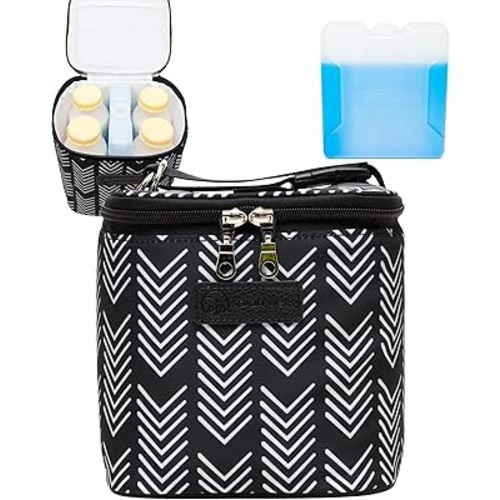 Cold Gold Breastmilk Cooler Bag with Safety Tested Ice Pack – Insulated Milk Storage for Work, Travel & Daycare – Fits Bottles & Parts – Durable, Washable, Cooler for Moms (Black and White)