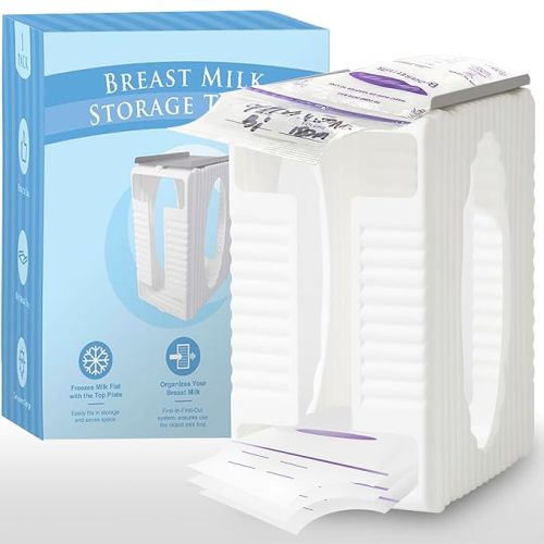 Breastmilk Storage Container for Fridge, Breastmilk Freezer Organizer, Breast Milk Storage Bags Freezer with Metal Quick Freeze Tray, Breastfeeding Essentials