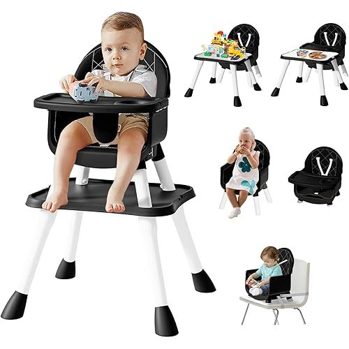 6 in 1 Baby High Chair for Babies and Toddlers, Booster Seat, Kids Learning Table & Chair (Black)