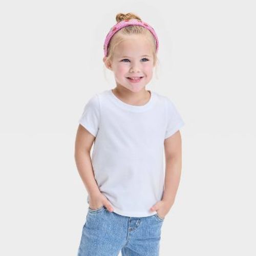 Toddler Girls' Solid Knit Short Sleeve T-Shirt - Cat & Jack™ Chalk White 2T: Crew Neck, Pullover