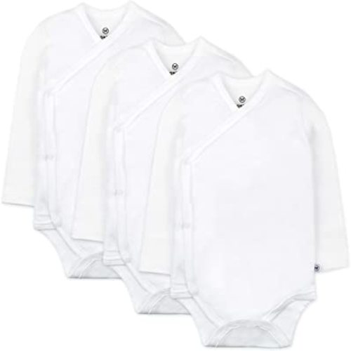 HonestBaby unisex-baby 3-pack Long Sleeve Side-snap Kimono Bodysuits Organic Cotton for Infant Baby Boys, Girls, Unisex (0-3 months)