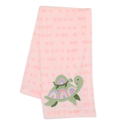 Sea Dreams Cozy Pink Fleece Turtle Applique Baby Blanket – Lambs & Ivy