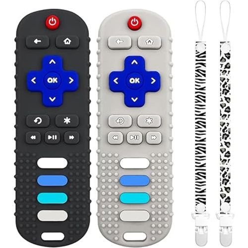 2 Pcs Baby Teether Toys - TV Remote Control Shape Silicone Toddler Teething Toys for Babies