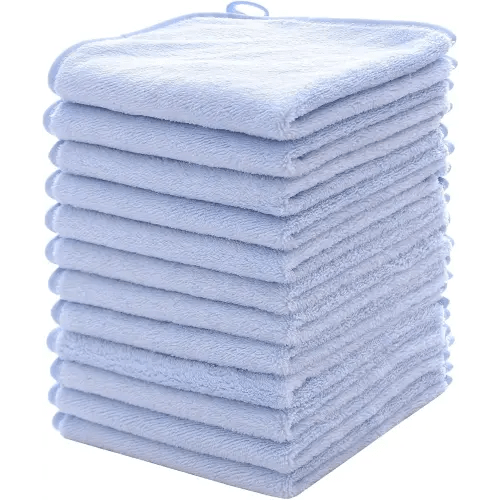 MUKIN Baby Washcloths Set - 12 Pack 12x12 Inches Microfiber Coral Fleece Face Towel for Newborns, Infant, Toddlers or Kids. Ultra Soft and Absorbent wash Cloth for Baby (Blue)