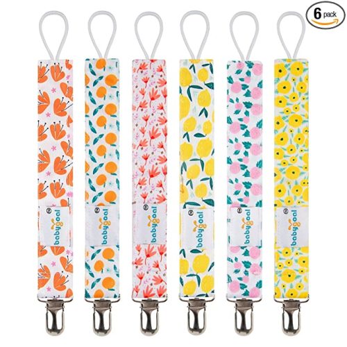 Babygoal Girl Pacifier Clips, 6 Pack Pacifier Holder for Boys and Girls Fits Most Pacifiers 6MP05