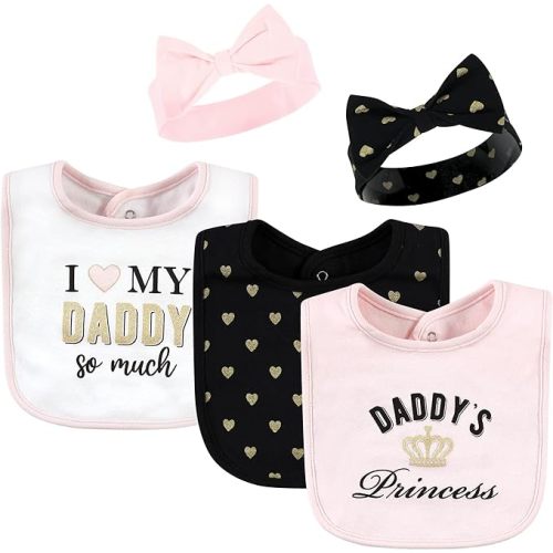 Hudson Baby Unisex BabyCotton Bib and Headband or Caps Set