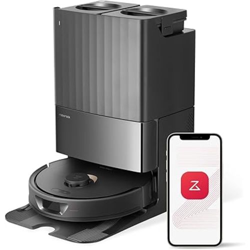 roborock Q Revo Robot Vacuum and Mop, Auto-Drying, Auto Mop Washing, Dual Spinning Mops, Auto Mop Lifting, Self-Refilling, Self-Emptying, Reactive Tech Obstacle Avoidance, 5500Pa Suction, Black