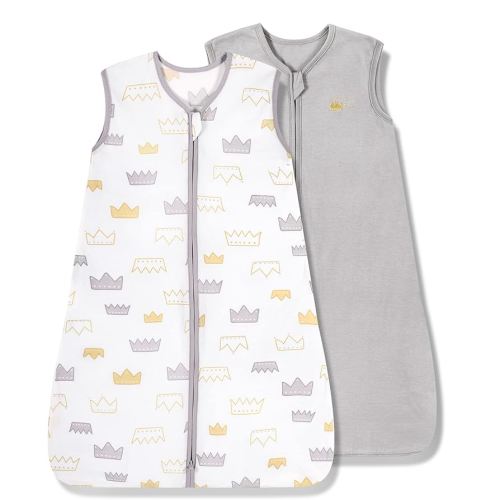 TILLYOU Sleep Sack 12-18 Months - 0.5 TOG Baby Wearable Blanket with 2-Way Zipper, Extra Soft Cotton Sleeveless Sleeping sack 2 Pack, Gray Grown