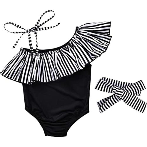 Toddler Baby Girls Ruffles Bikini One Piece Swimsuits Floral Off Shoulder Swimwear Beach Bathing Suit