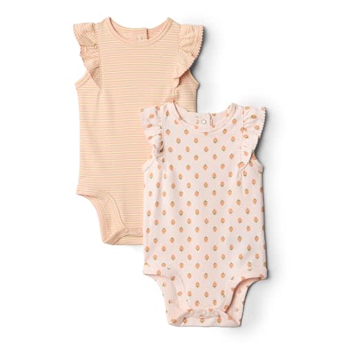 Amazon Essentials x Sofia Grainge Baby Girls' Embroidered Ruffle Bodysuit, Pack of 2