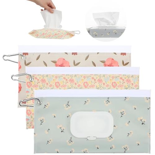 3 Pcs Travel Wipes Case, Portable Reusable Wipes Pouch, Waterproof and Dustproof Wipe Holder Travel for Diaper Bags and Strollers, and It is Easy to Keep Wipe Fresh