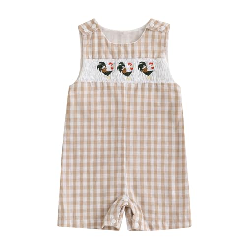 Thilsidee Infant Baby Boy Girl Overalls Outfit Sleeveless Farm Romper Plaid Straps Jumpsuit One Piece Playsuit Summer Clothes