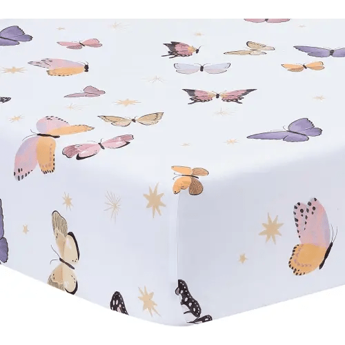 Lambs & Ivy Butterfly Dreams Breathable 100% Cotton Fitted Baby Crib Sheet