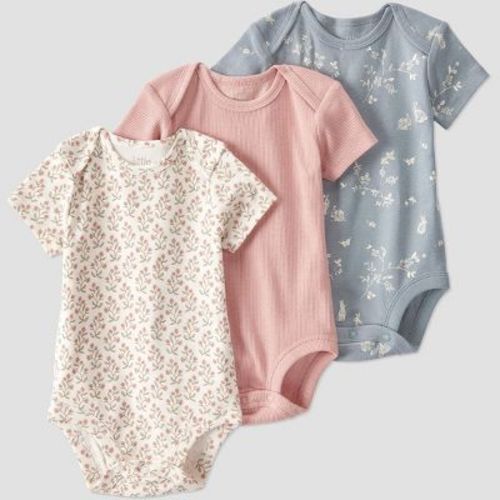 Little Planet by Carter's Organic Baby Girls' 3pk Bodysuit - 3M: Floral Pattern, Tagless, Crotch Snap