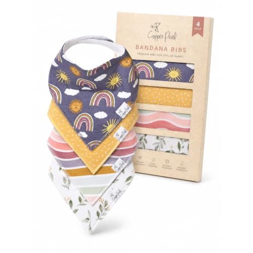 Copper Pearl Baby Bibs 4 Pack, Printed Bandana Drool Bibs for Baby Girl & Boy, Soft Cotton Drooling Teething Bibs