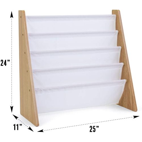 Humble Crew, 4 tier, Natural/White Kids Book Rack Storage Bookshelf with Deep Sleeves, Universal - Natural Wood/White