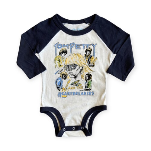 Rowdy Sprout Tom Petty l/s Raglan Onesie ~ Cream/Off Black