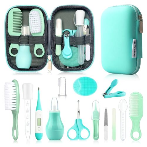 Baby Grooming Kit, Infant Safety Care Set with Hair Brush Comb Nail Clipper Nasal Aspirator,Baby Essentials Kit for Newborn Girls Boys (Green)