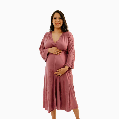 Lila Maternity Amelia Labor & Postpartum Gown - Dusty Rose, Large