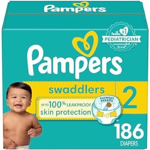 Pampers Swaddlers Diapers - Size 2, One Month Supply (186 Count), Ultra Soft Disposable Baby Diapers