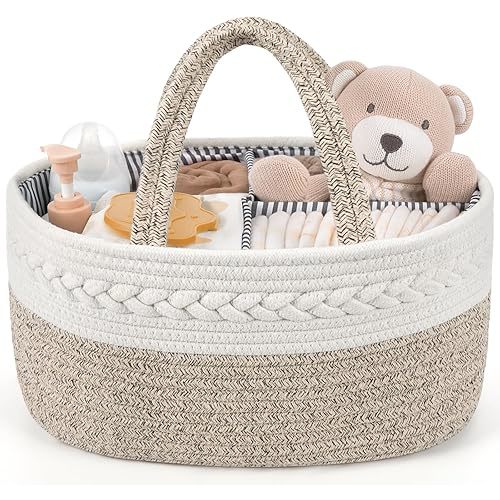 Maliton Diaper Caddy Organizer for Baby, Cotton Rope Baby Gift Basket, Portable Diaper Organizer for changing table, Diaper Nursery Storage Organizer, Baby Shower Gifts for Newborn,baby essentials