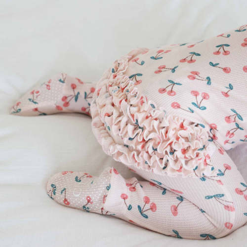 Cherry On Top Bamboo Waffle Zipper Ruffle Footie
