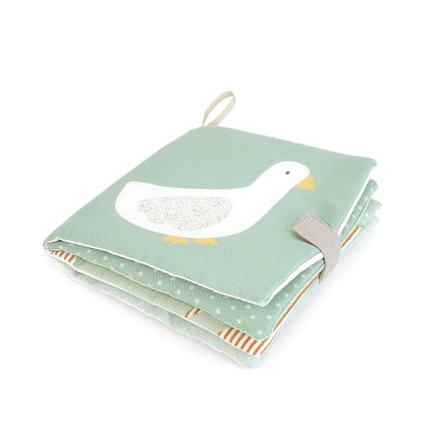 MON AMI Goose & Friends Soft Baby Book – 6" Sensory Crinkle Cloth Book for Babies & Toddlers with 3D Bunny Ears, Velcro Closure, Interactive Learning Toy, Newborn Shower Gift, Travel-Friendly