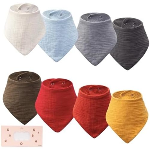Baby Bibs 8-Pack - Adjustable Cotton Drool Bibs, Waterproof & Absorbent for Newborn to Toddler, Unisex Boys & Girls