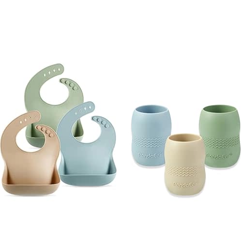 PandaEar Set of 3 Cute Silicone Bib & Baby Cup