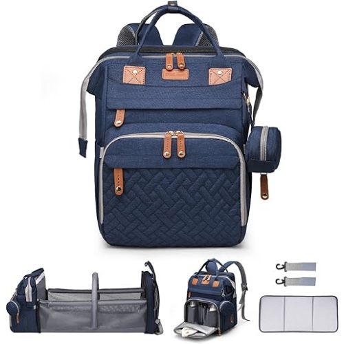 Diaper Bag Backpack Diaper Bag Multifunctional Waterproof Diaper Bag with Changing Station Travel Backpack with Changing Pad, Pacifier Case & Stroller Straps(Blue)