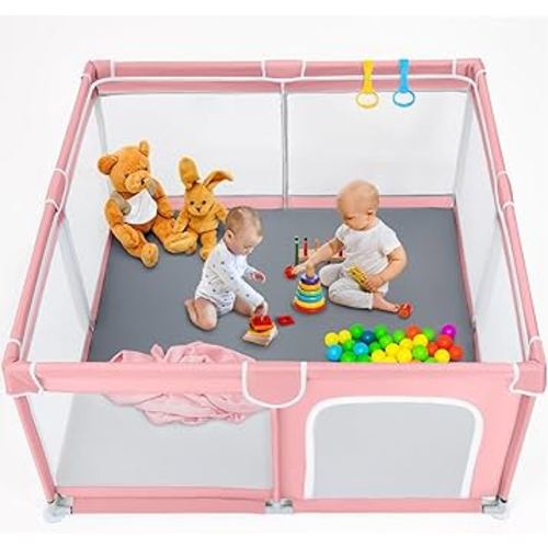 TODALE Baby Playpen 50”×50” Pink Playpen for Babies and Toddlers, Safe & Sturdy, Small Baby Play Yard with Anti-Slip Base & Breathable Mesh- Indoor & Outdoor Baby Play Pen for Toddler & Infant