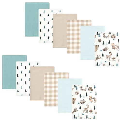 Hudson Baby Infant Boy Cotton Flannel Burp Cloths Bundle, Boy Woodland Pals, One Size - Boy Woodland Pals - One Size