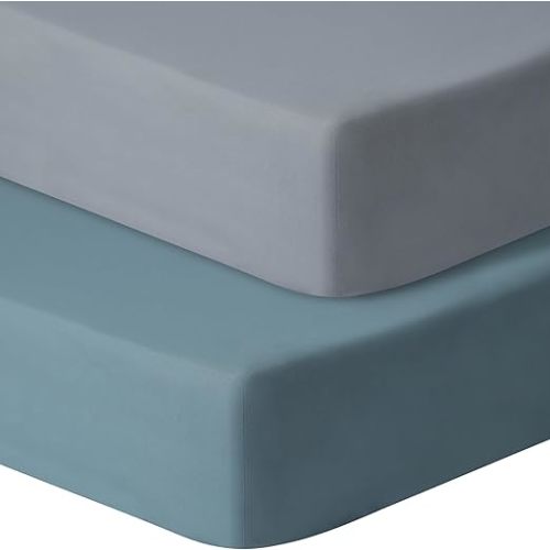 Pack and Play Sheets Fitted, 2 Pack Pack n Play Sheets for Graco Pack n Play Mattress, Unisex Playard Sheets for Boys Girls (Brown & Green, 38 X 26 Inch)