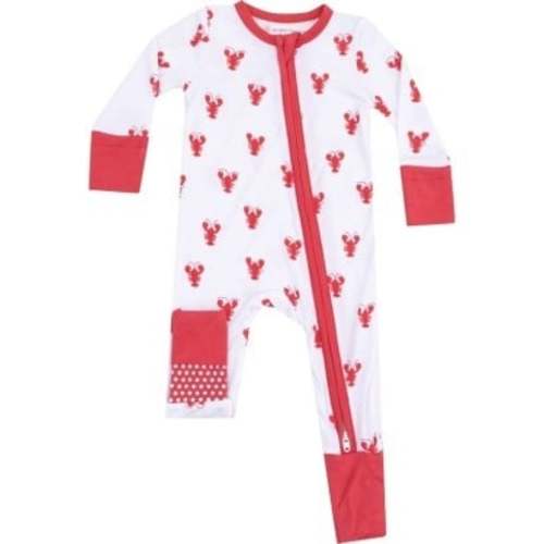 2 Way Zipper Romper, Lobster Bamboo, White - Angel Dear | Maisonette