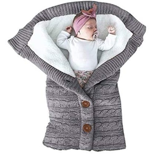 XMWEALTHY Unisex Infant Swaddle Blankets Soft Thick Fleece Knit Baby Girls Boys Stroller Wraps Baby Accessory Grey