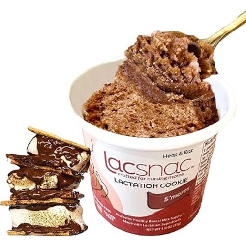 Lacsnac S’mores Lactation Cookie Cup (Pack of 6) for Nursing Moms - Made With Flax Seeds, Brewer’s Yeast, Spinach - Promotes Lactation Support & Healthy Breast Milk Supply - GMO-free, Gluten-free, Dairy-free