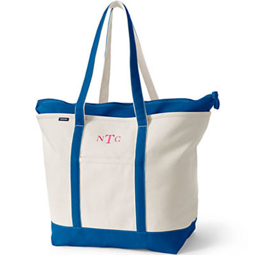 Extra Large Beacon Blue 5 Pocket Zipper Top Canvas Tote Bag | Lands' End