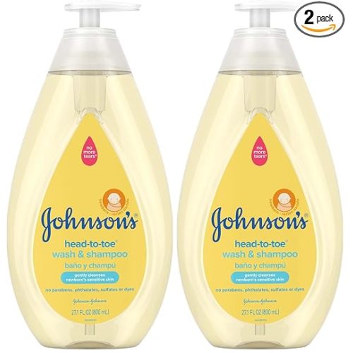 Johnson's Head-to-Toe Gentle Tear-Free Baby & Newborn Wash & Shampoo, Sulfate-, Paraben- Phthalate- & Dye-Free, Hypoallergenic Wash for Sensitive Skin & Hair, 27.1 fl. Oz (Pack of 2)